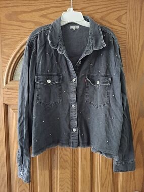 Levi's Women's Black Washed Denim Jacket with Silver Studs Fringe